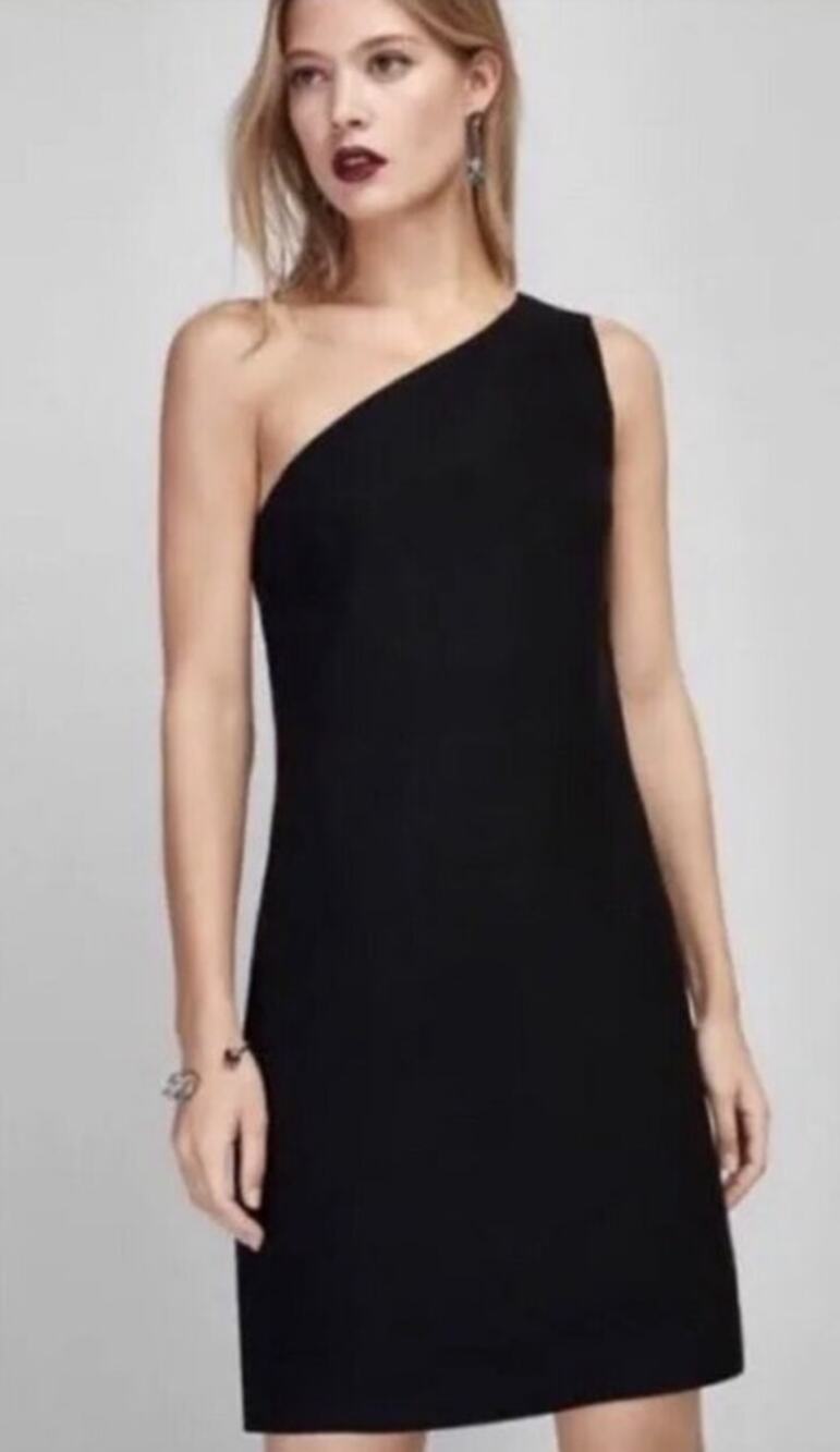 Massimo Dutti Womens One Shoulder Cocktail Dress 6 Black Shift Special Occasion